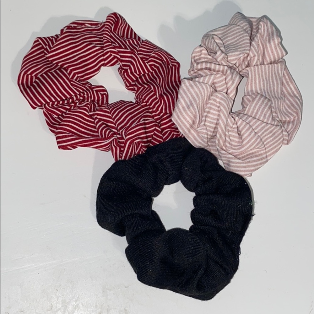 3 Red & Black Striped Scrunchies “Valentines Day”